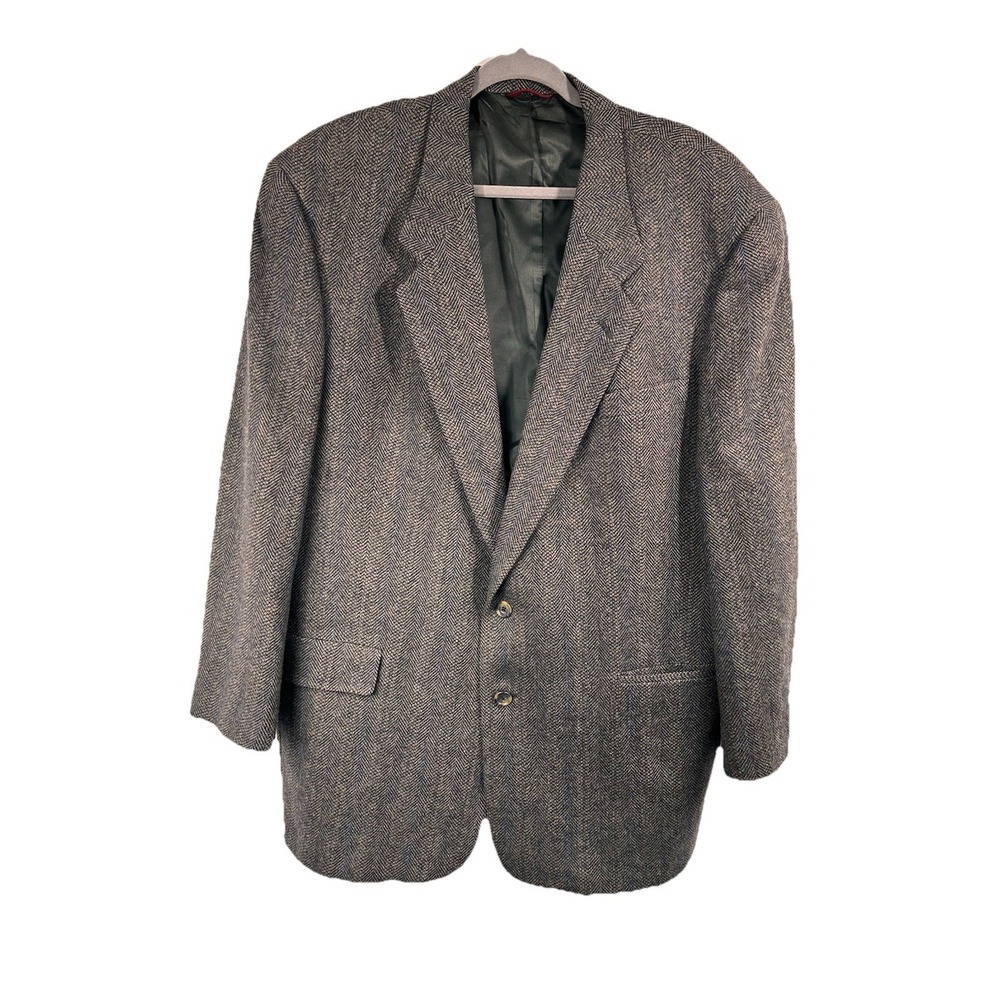 Hart Schaffner Marx 70s Vintage Harringbone Plaid Blazer Wool Preppy Heritage 48